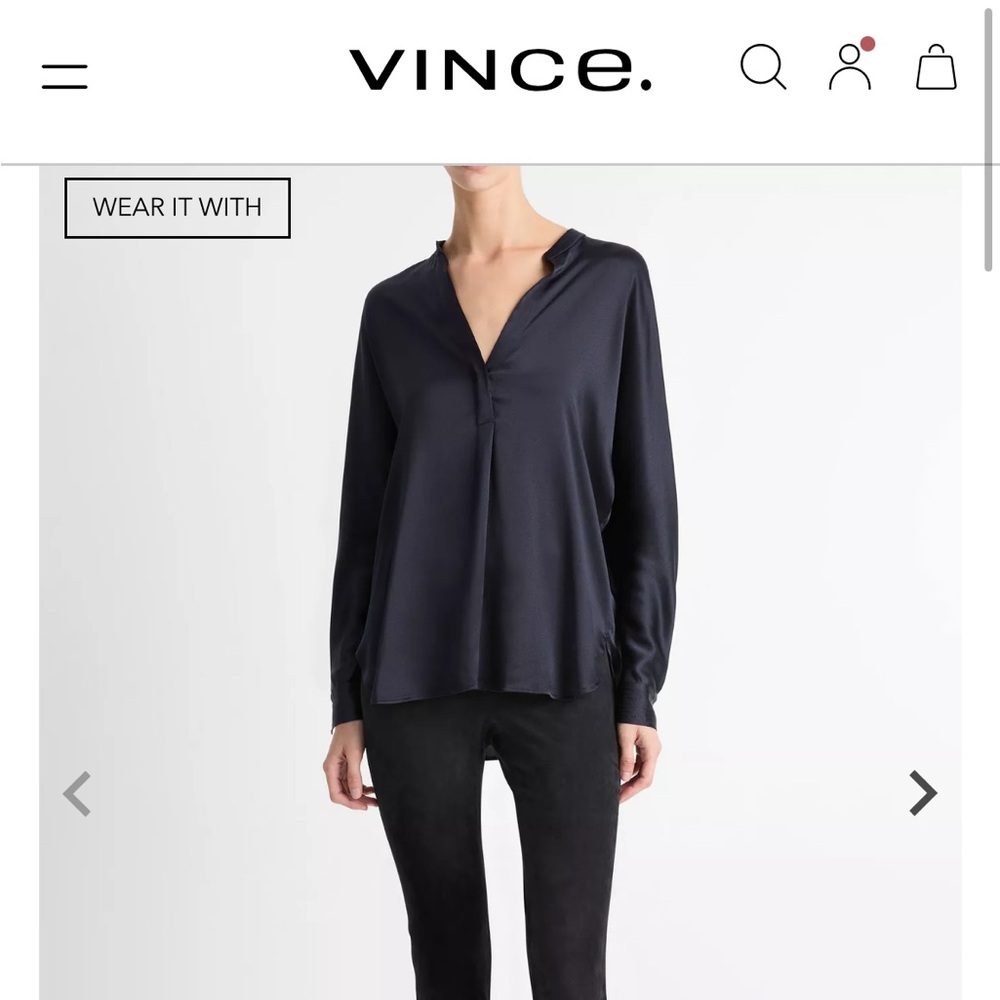 Silk Satin Band-Collar Blouse